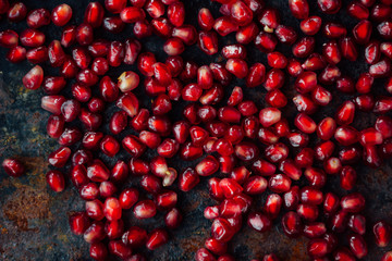 Top view of pomegranate seeds