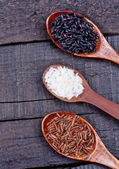 Rice in a wooden spoons