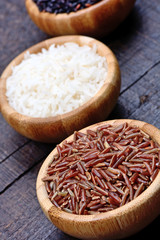 Different types of rice in a bowls