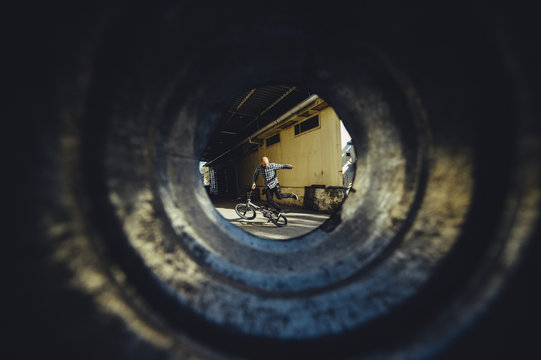 Man performing a stunt on bicycle