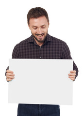 Man looking at a blank sign