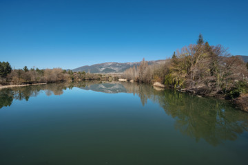 Obraz na płótnie Canvas Ebro river in Santa maria de Garona, near nuclear power plant, Castilla y Leon, Spain.