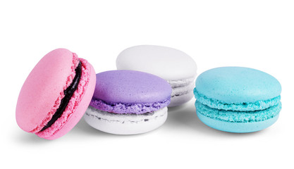 Cake macaron or macaroon isolated on white background, sweet and colorful dessert