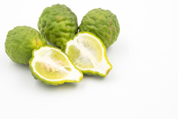 Bergamot or kaffir lime on white background.