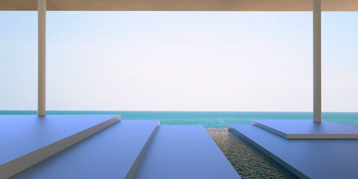 Beach Lounge lifestyle - Terrace Modern and Floor with Sea and Sky View / Open Living room on summer
