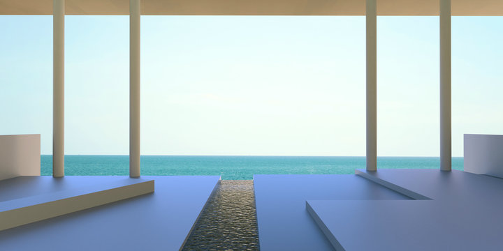 Beach Lounge - Terrace Modern with Sea and Sky View / Contemporary Open Living room