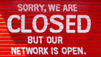 Fototapeta premium Shop closed, but Network open, Sign in Mumbai, India