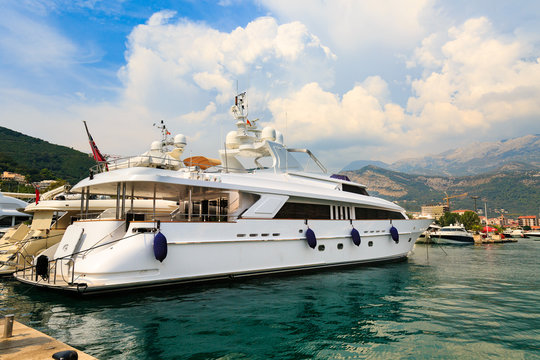 Luxury yacht in Budva marina, Montenegro.