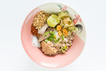 Dried noodles Spicy tom yum noodle with pork and Wonton
