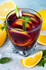 Sangria with fruit mint and ice.