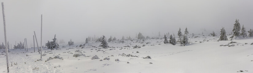 Winter landscape panorama of a Karkonosze mountains