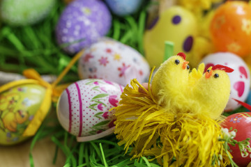 Fototapeta na wymiar Easter Eggs and chicken