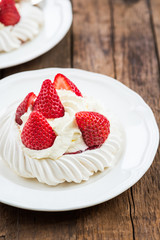 Mini Pavlova Meringue Cake with Fresh Strawberries