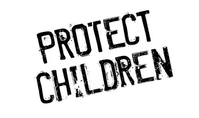 Protect Children rubber stamp. Grunge design with dust scratches. Effects can be easily removed for a clean, crisp look. Color is easily changed.