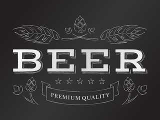 Vector chalk beer emblem with hops and malt - 141740904