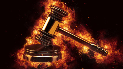 judge gavel fire flames explosion burning explode