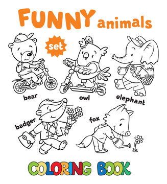 Coloring book set of funny baby animals