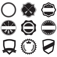 Labels set. Label and badge templates. Collection of retro style emblems, typography, shields, frame, borders, ribbons, banners and stamps. Vector design elements.