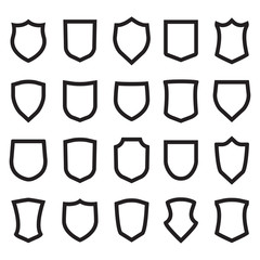 Shield icons set. Different shield shapes. Vector shield frames.