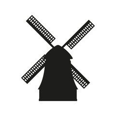 Windmill icon. Vector black silhouette of mill isolated on white background. © metelsky25