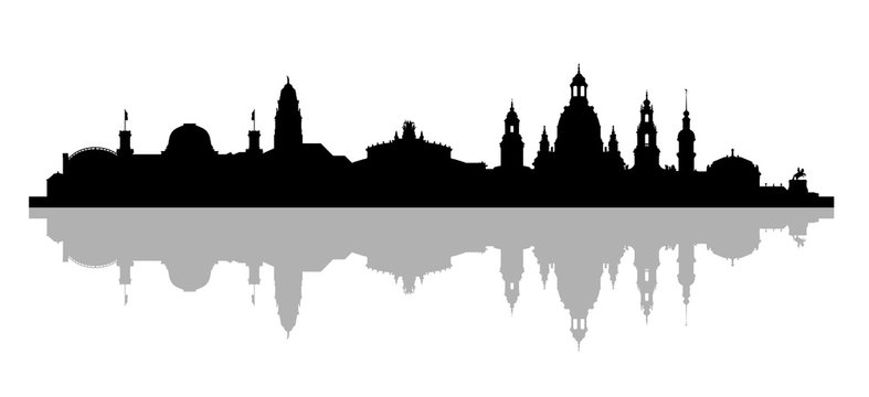 Die Skyline von Dresden als Silhouette. Vektorskyline mit Zwinger, Semperoper und Frauenkirche.
