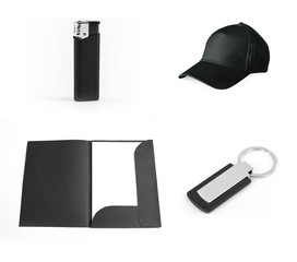 Set of black elements for corporate identity design on a white background.