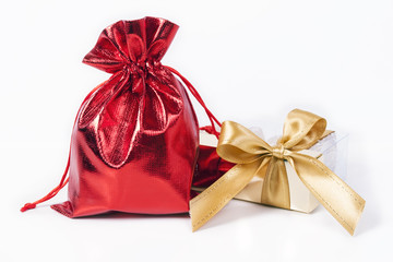 Red bag  and  gold bow