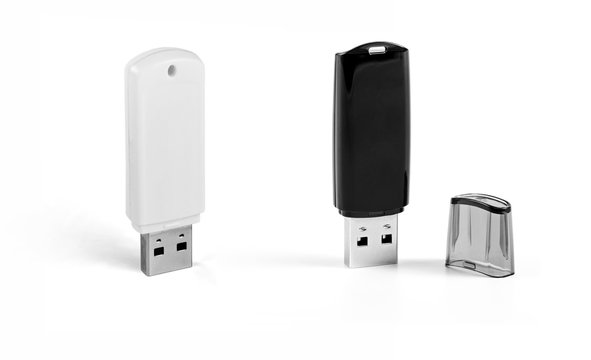 Black and White usb flash drive on white background.