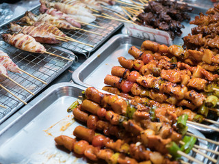 Fresh meat and seafood kebabs