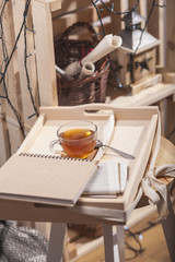Still life details, cozy concept, cup of tea