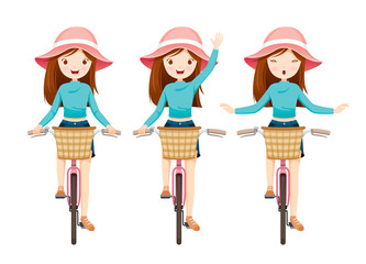 Young Woman Riding Bicycle Set, Bicyclist, Healthy, Vehicle, Sport, Lifestyle