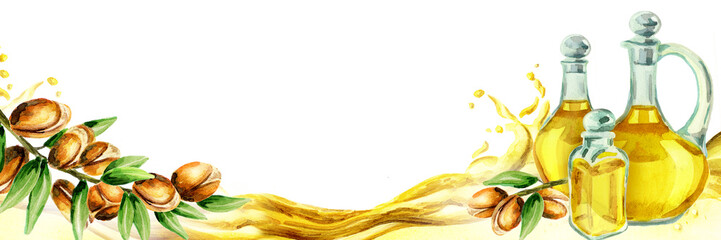Argan horizontal title. Watercolor