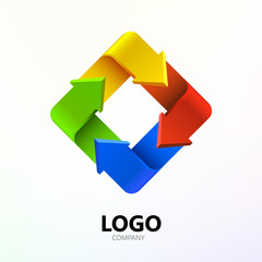 Colorful arrows in form of rectangle logo. Company Logotype concept.