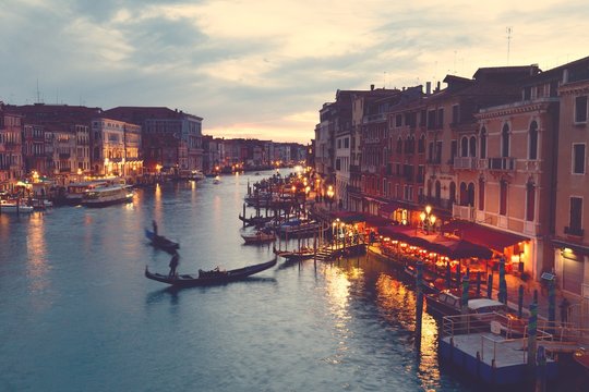 Europe,Italy,Veneto,Venice.Grand Canal of Venice at dusk