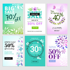 Set of social media sale banners, and ads web templates. Vector illustrations of online shopping website and mobile website banners, posters, newsletter designs, ads, coupons, social media banners.