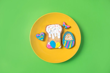 Easter cookies on a green background