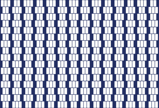 White rectangles in a row. Pattern and seamless tile. Textile design and background. Illustration on blue background. Vector