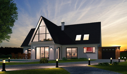 Fototapeta premium Piękny nowoczesny dom w nocy