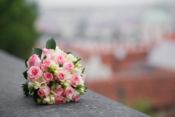 Colorful bridal bouquet. wedding day, bride accessories