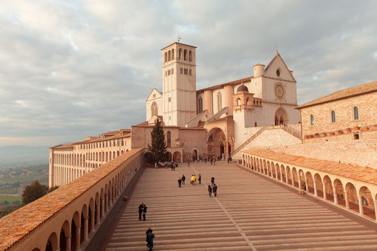 Europe,Italy,Perugia distict,Assisi..The Basilica of St. Francis at sunset