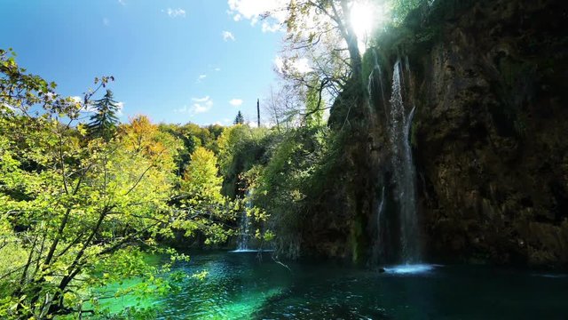 waterfall in forest Plitvice Lakes National Park, Croatia