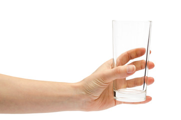 hand of young girl holding water glass