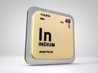Indium - In - chemical element periodic table 3d render