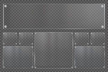Glass plates are installed. Vector glass banners on a transparent background. Glass. Glass paintings. Color frames.
