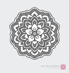 Floral abstract ornament of round shape. Mandala, graphic elements are drawn by hand. Modernistic Art.