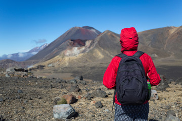 Woman Hiker with backpack enjoying view, New Zealand
