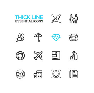 Insurance - modern vector single thick line icons set