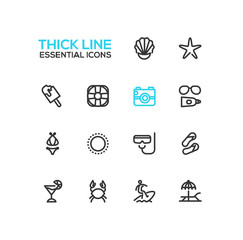 At the Beach - line icons set
