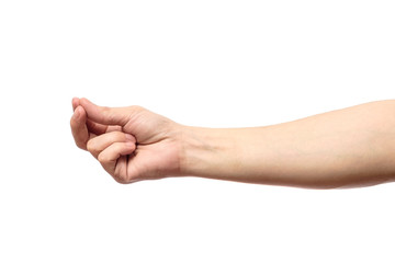 Man hand's measuring invisible item isolated