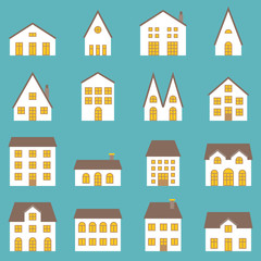 Big set of architecture, for use as house, hotel, school, resort, flat design vector